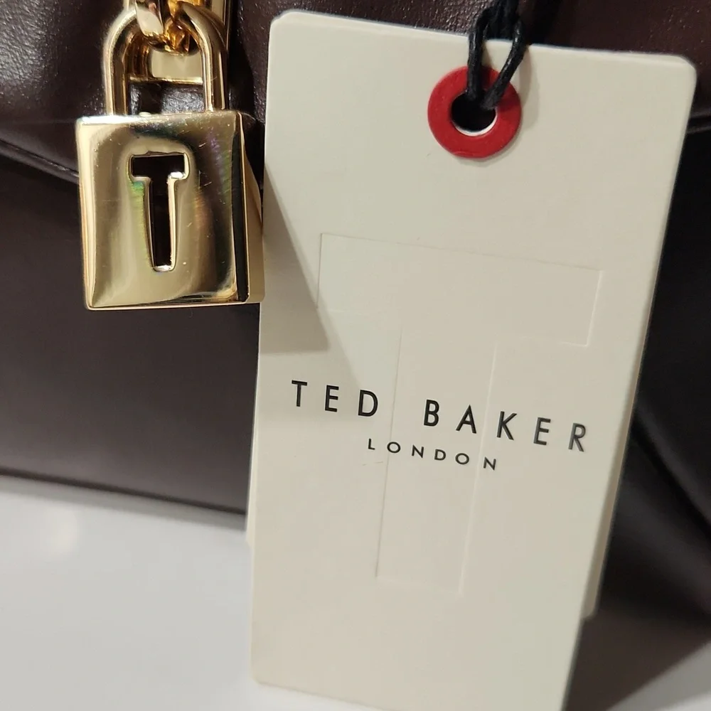 NEW! Ted Baker London Poppy Sheep Grain Leather Mini Satchel Brown w/Gold